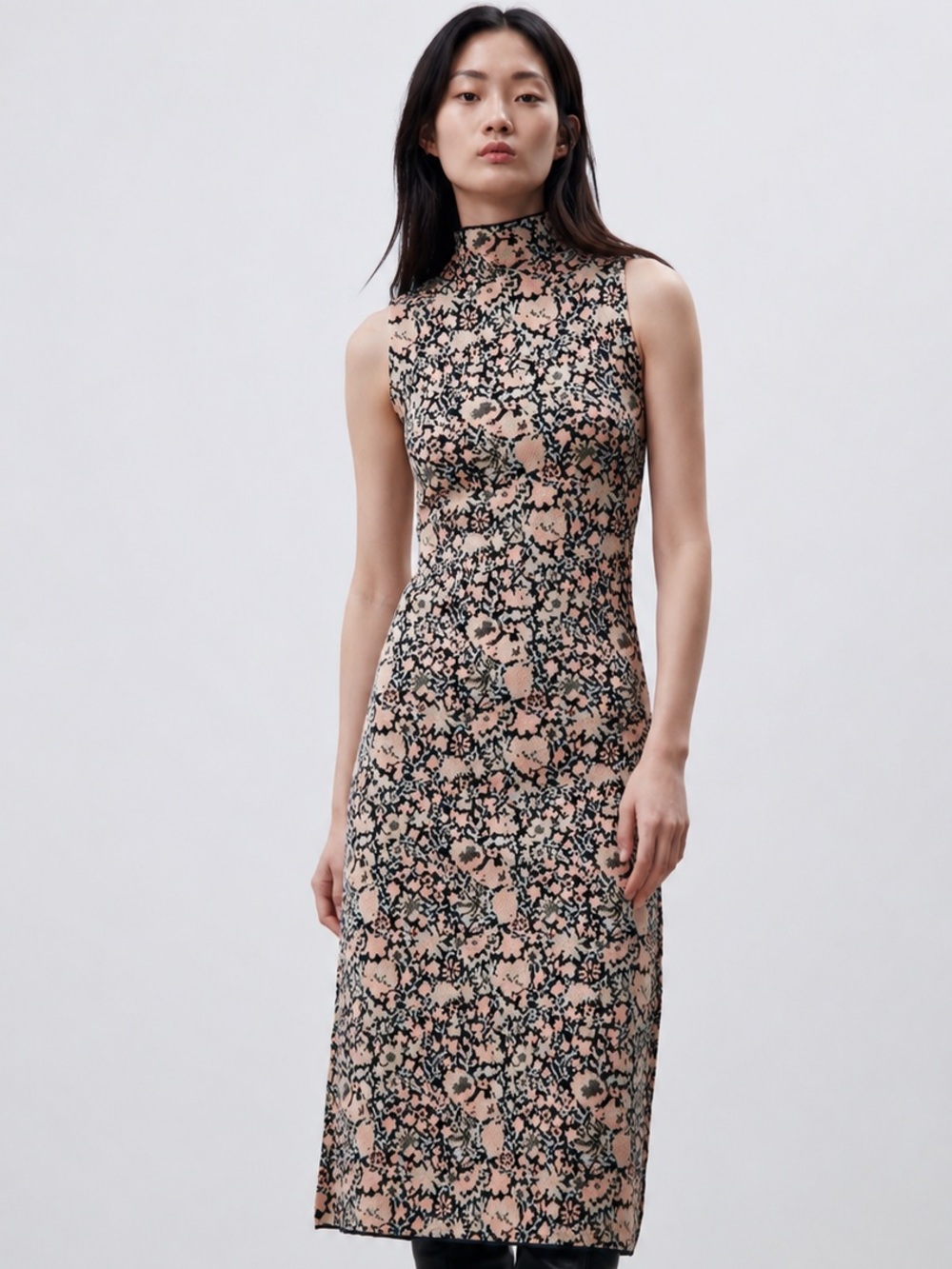 Zara Floral Jacquard Knit Midi Dress